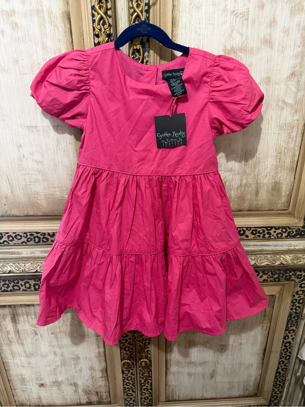 New Cynthia Rowley Girls' Bright Pink Puff-Sleeve Tiered Dress Sz. 5